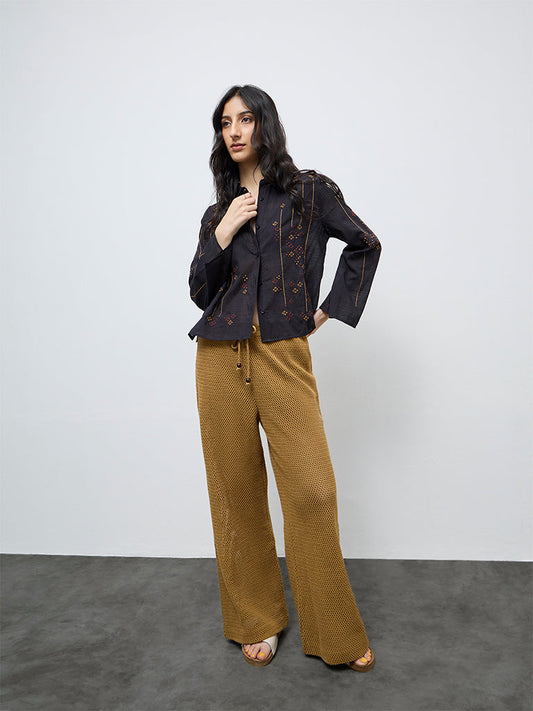 Bombay Paisley Black Embroidered Cotton Shirt