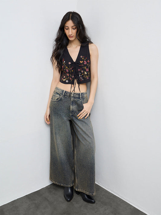 Bombay Paisley Black Embroidered Tie-Up Top